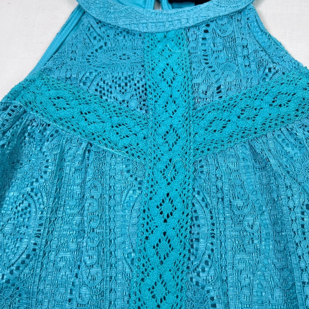 Cable & Gauge Blue Lace Halter Top Sleeveless Blouse Women's Small Boho Hippie